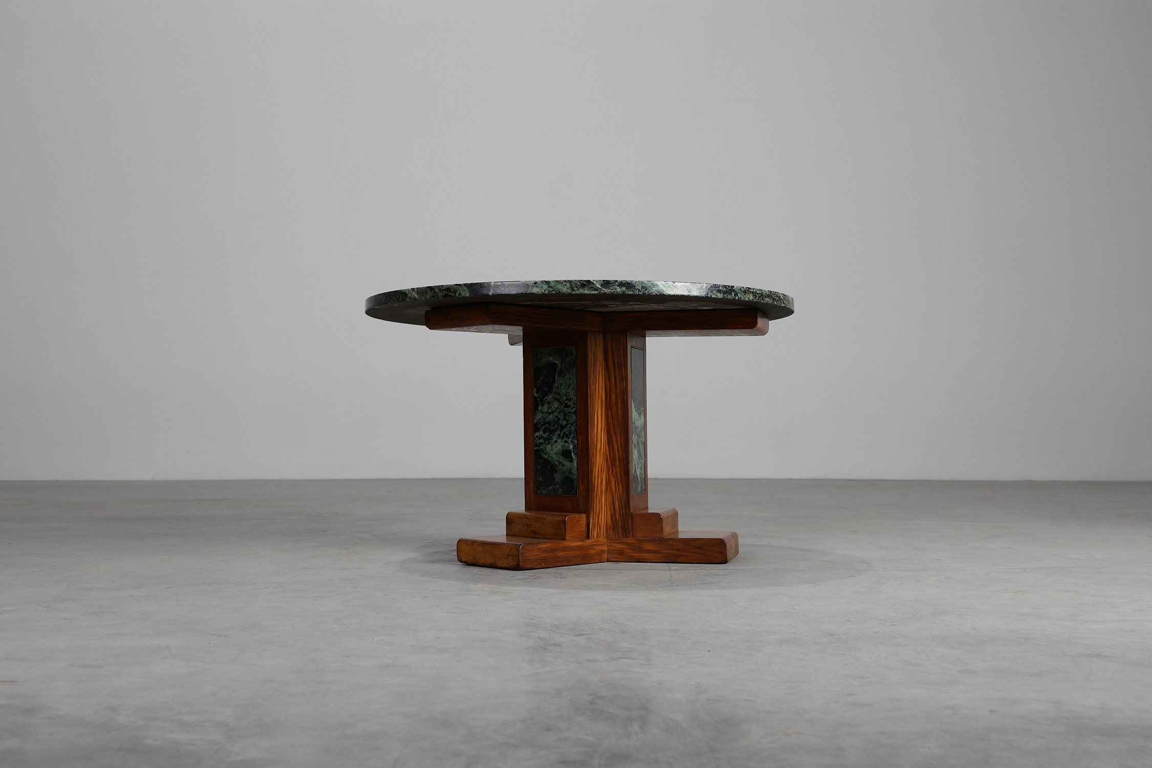 Art Deco Oak and Green Marble Coffee Table, France, 1920thumbnail